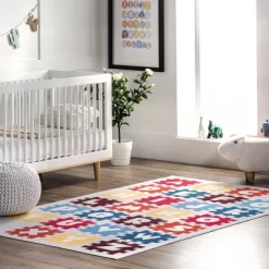 NuLOOM Peri Machine Washable Kids Alphabet Nursery Or Playroom Area Rug