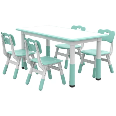 Qaba Kids Table And Chair Set With 4 Chairs, Adjustable Height, Easy To Clean Table Surface, For 1.5 - 5 Years Old - Image 3