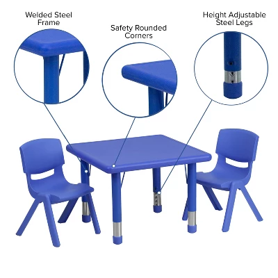Flash Furniture 24" Square Plastic Height Adjustable Activity Table Set With 2 Chairs - Image 2