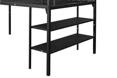 Metal Twin Size Low Loft Bed With Storage Shelf And Stairs, Black - ModernLuxe - Image 9
