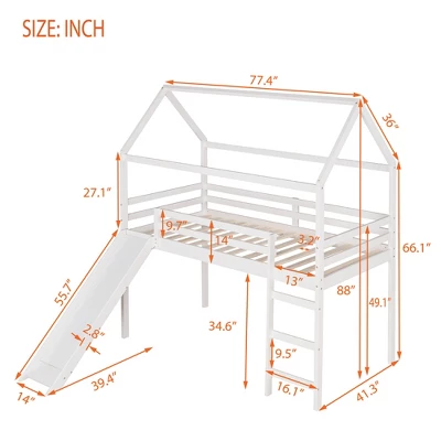 Twin Size House Shape Loft Bed With Slides, White - ModernLuxe - Image 2