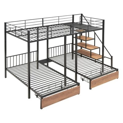 Full Over Twin-Twin Triple Bunk Bed With Drawers And Staircase - ModernLuxe - Image 4