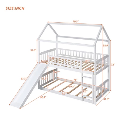 House Shape Twin Over Twin Bunk Bed With Slide - ModernLuxe - Image 2