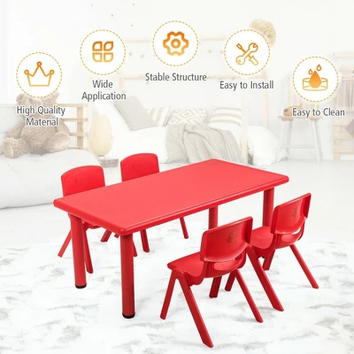 Costway Kids Plastic Rectangular Learn And Play Table Playroom Kindergarten Home Red - Image 7