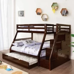 HOMES: Inside + Out Twin Over Full Kids' Reece Bunk Bed Dark Walnut - IoHOMES