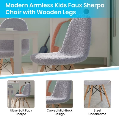 Flash Furniture Zula Kid's Set Of 2 Modern Padded Armless Faux Shearling Accent Chairs With Beechwood Legs - Image 2