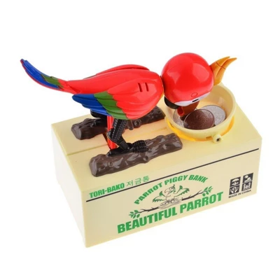 Insten Parrot Piggy Bank Robotic Coin Munching Toy Money Box, Red, 6.6x6.5 Inches - Image 4