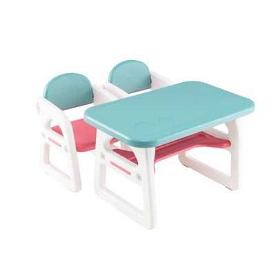 Costway 3-Piece Kids Table And Chair Set Toddler Activity Study Desk With Building Blocks - Image 9