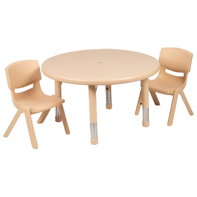 Emma And Oliver 33" Round Plastic Height Adjustable Activity Table Set With 2 Chairs - Image 6