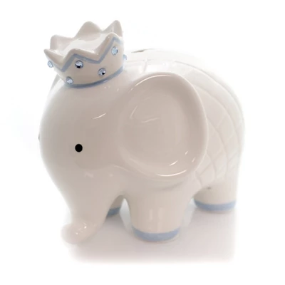 Bank White/Blue Coco Elephant Bank - One Bank 7.75 Inches - Baby Hand Painted - 3781Bl - Ceramic - Off-White