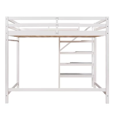 Full Size Loft Bed With Staircase And Safety Guardrails Gray/White-ModernLuxe - Image 5
