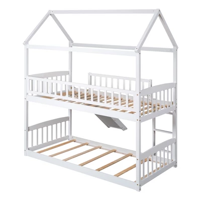 House Shape Twin Over Twin Bunk Bed With Slide - ModernLuxe - Image 5